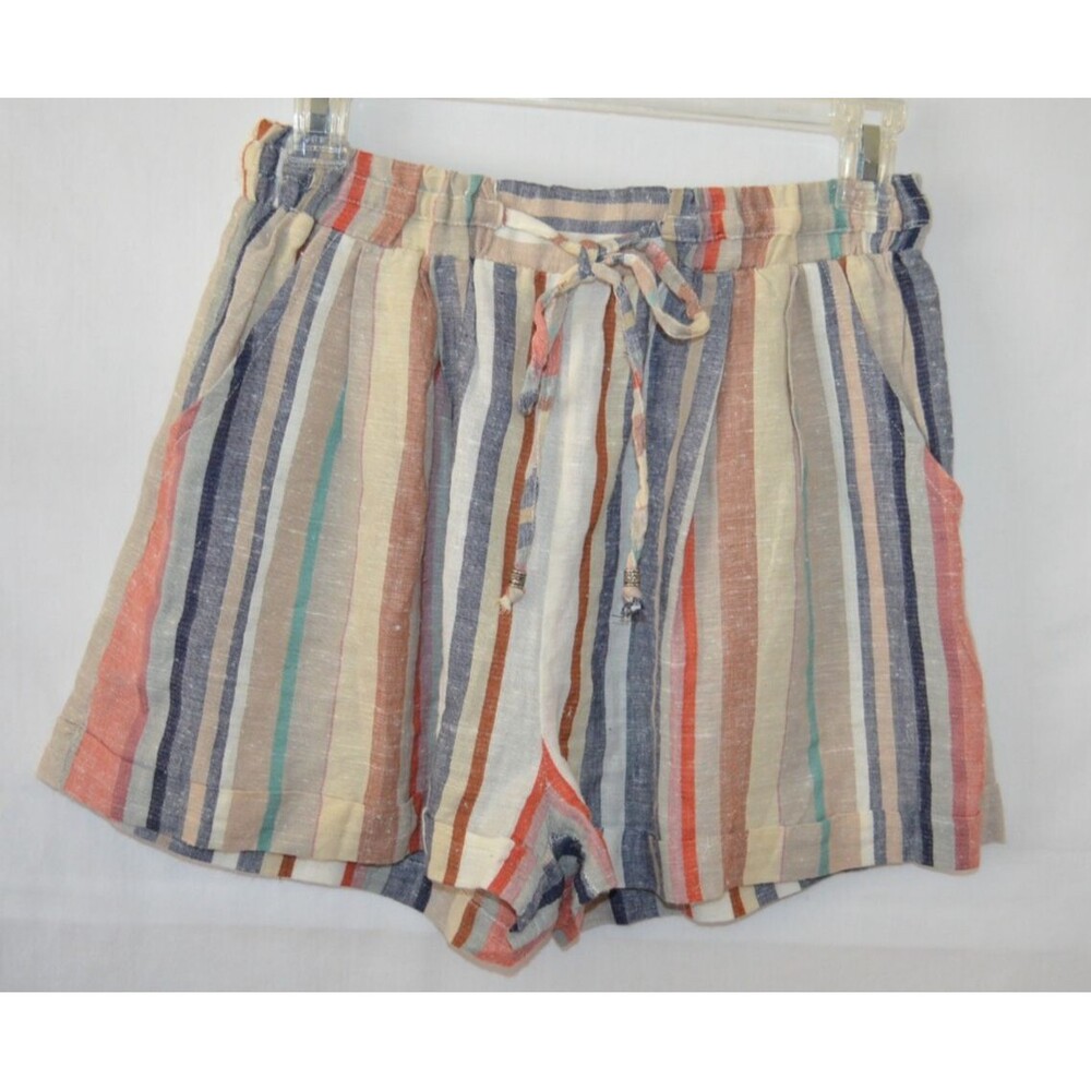 Angie Stripe Cuffed Shorts Size Medium Pockets Elastic Waist Drawstring